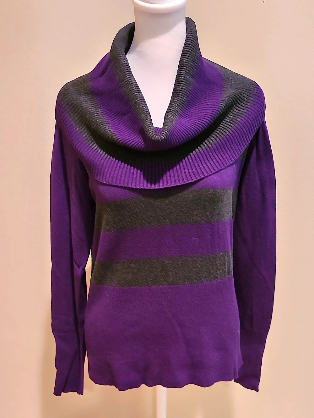 Apt 9 Striped Cowl Neck Sweater in Purple & Gray Size Medium